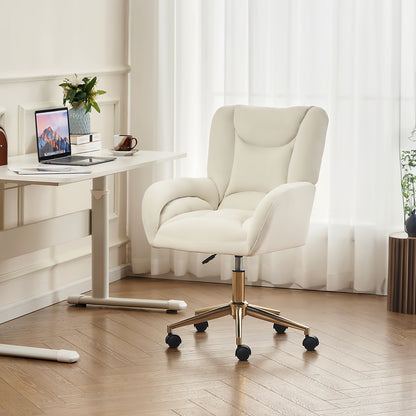 Bureaustoel – Draaistoel – Office Chair – Kantoorstoel – Bureaustoelen – Velvet Ivoor – Verstelbare Hoogte – Gouden Metalen Poten