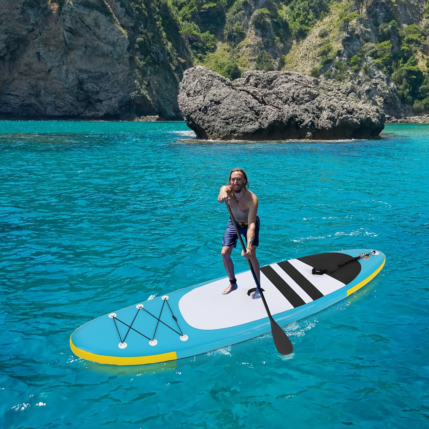 Opblaasbaar Stand-Up Paddleboard – SUP Board – Paddle Surfboard – Watersportboard – Yoga Board – Blauw – Draagvermogen 150 kg – Inclusief Aluminium Peddel