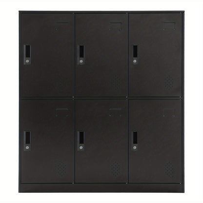 6-Door Heavy-Duty Lockable Metal Storage Cabinet with Card-Slot Locking System, Black Modern Floor-Standing Design - 109.98cmH x 50.04cmW x 40.01cmD, 6-Sided Security Safe Cabinet for Home Office, School, Business - Easy Asse