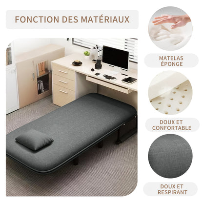Slaapfauteuil – Slaapstoel – Slaapbank – Fauteuilbed – Vouwbed – Memory Foam Kussen – Metalen Armleuningen – Compact 60x68x85 cm – Grijs