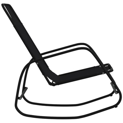 2-Piece Steel and Textilene Black Folding Rocking Chair Set – Large, Padded, Portable, and Sturdy Rocking Chair for Camping, Patio, Garden, and Outdoor Use, Perfect for Adults