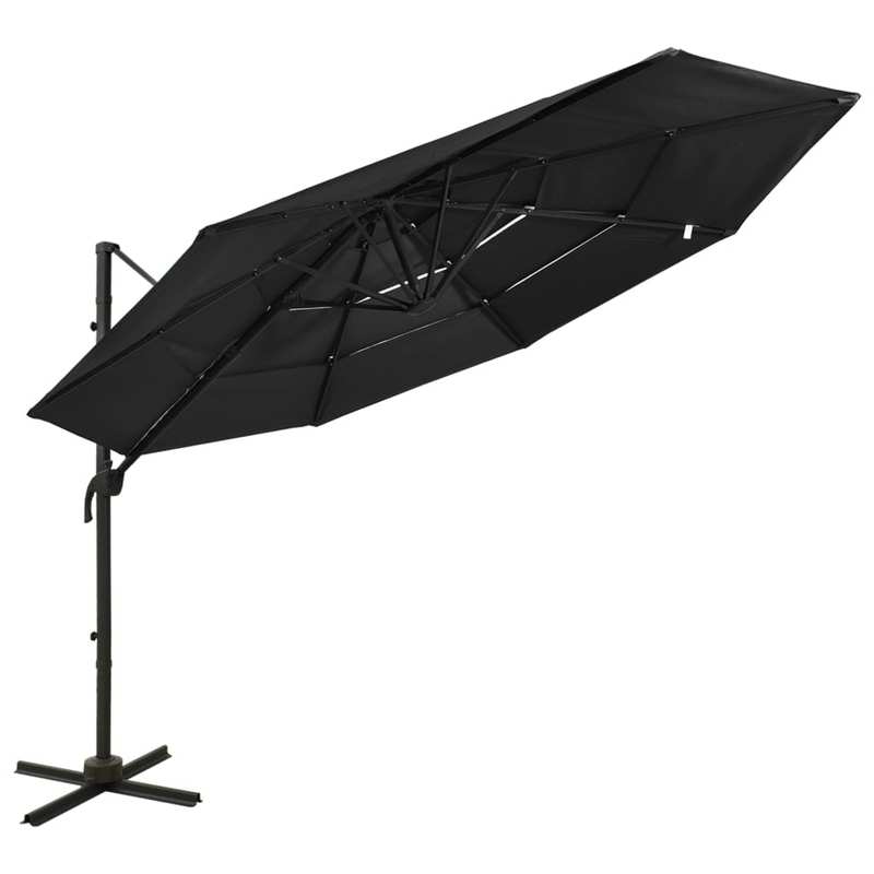 Solid Parasol with aluminum mast 4-layer black 3x3m, Poolside Umbrella, Traditional Style, Classic Parasol, Uvresistant Material, Sun Shelter, Outdoor Umbrella, Homeowners