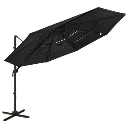 Solid Parasol with aluminum mast 4-layer black 3x3m, Poolside Umbrella, Traditional Style, Classic Parasol, Uvresistant Material, Sun Shelter, Outdoor Umbrella, Homeowners
