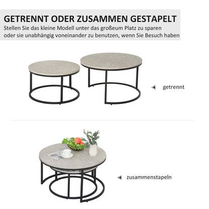 Bijzettafel – Bijzettafels – Salontafel – Sidetable – Banktafel – Industrieel Design – Metalen Frame – Betonlook – Set Van 2 Ronde Tafels