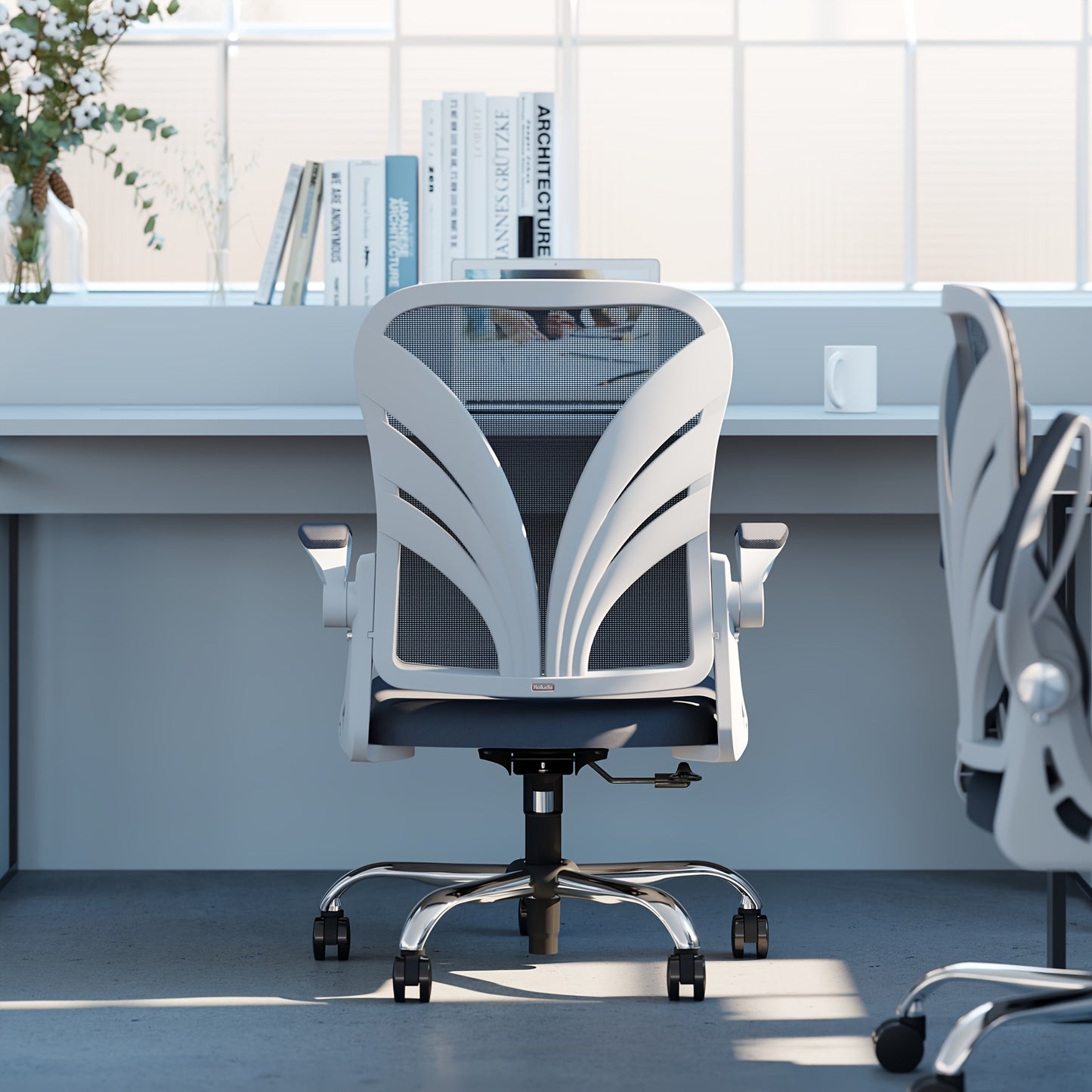 Ergonomische Bureaustoel – Kantoorstoel – Werkstoel – Bureaustoel Opvouwbaar – Bureaustoel Met Armleuningen – Ademend Mesh – Verstelbare Lendensteun – Ruimtebesparend Design – Wit/Zwart