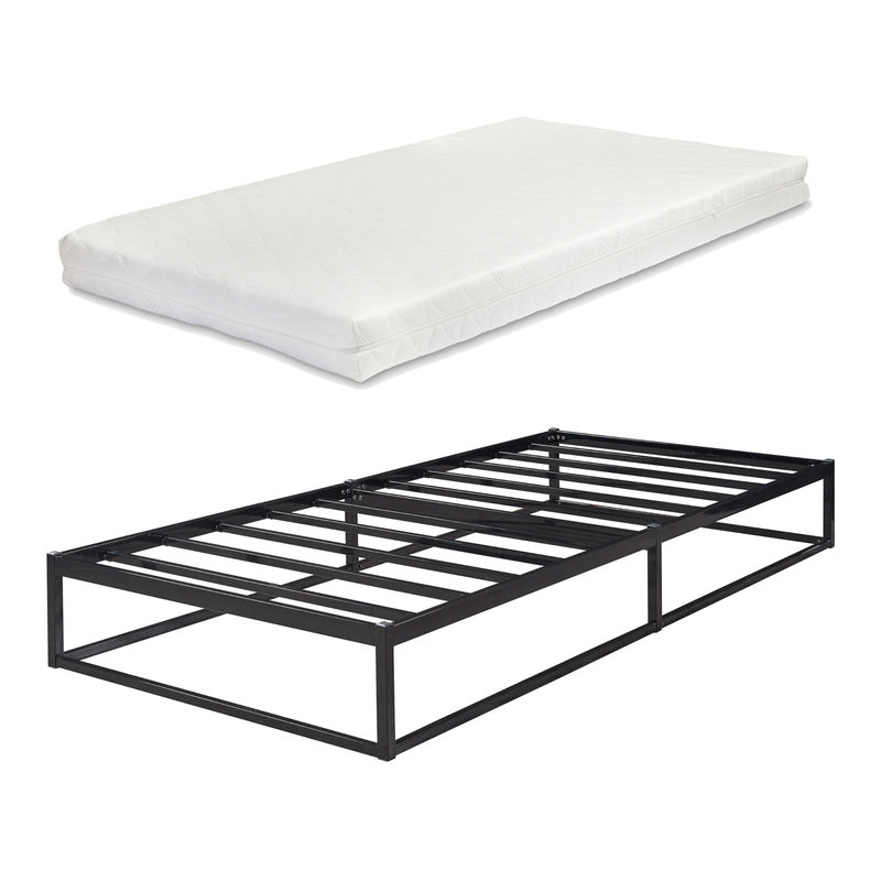 Ledikant – Metalen Bed – Bedframe – Bed Met Matras – Stalen Bed – Zwart – 160x200 cm – Stevig Stalen Frame – Ademend Kaltschuimmatras