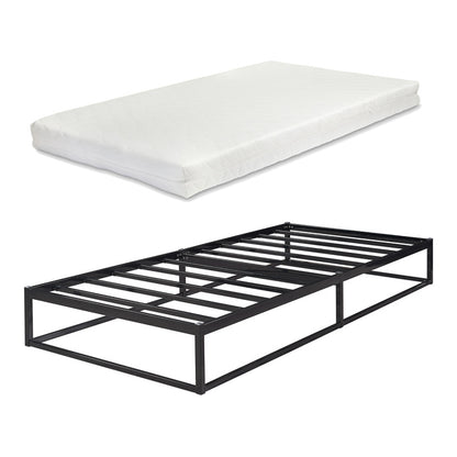 Ledikant – Metalen Bed – Bedframe – Bed Met Matras – Stalen Bed – Zwart – 160x200 cm – Stevig Stalen Frame – Ademend Kaltschuimmatras