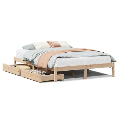 Contemporary Pine Wood Bed Frame 120x200cm - Solid Wood, Removable Headboard & Footboard, Under-Bed Storage Drawers, Easy Assembly, No Mattress Included, Bedroom Furniture, Minimalist Decor, Elegant Design, Durable Constructi