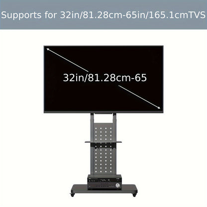 Verstelbare TV-Standaard – Voor 81-165 cm Schermen, Zwart – Stevig Metalen Vloermontage met Draaifunctie, Hoogteverstelling en Wieltjes