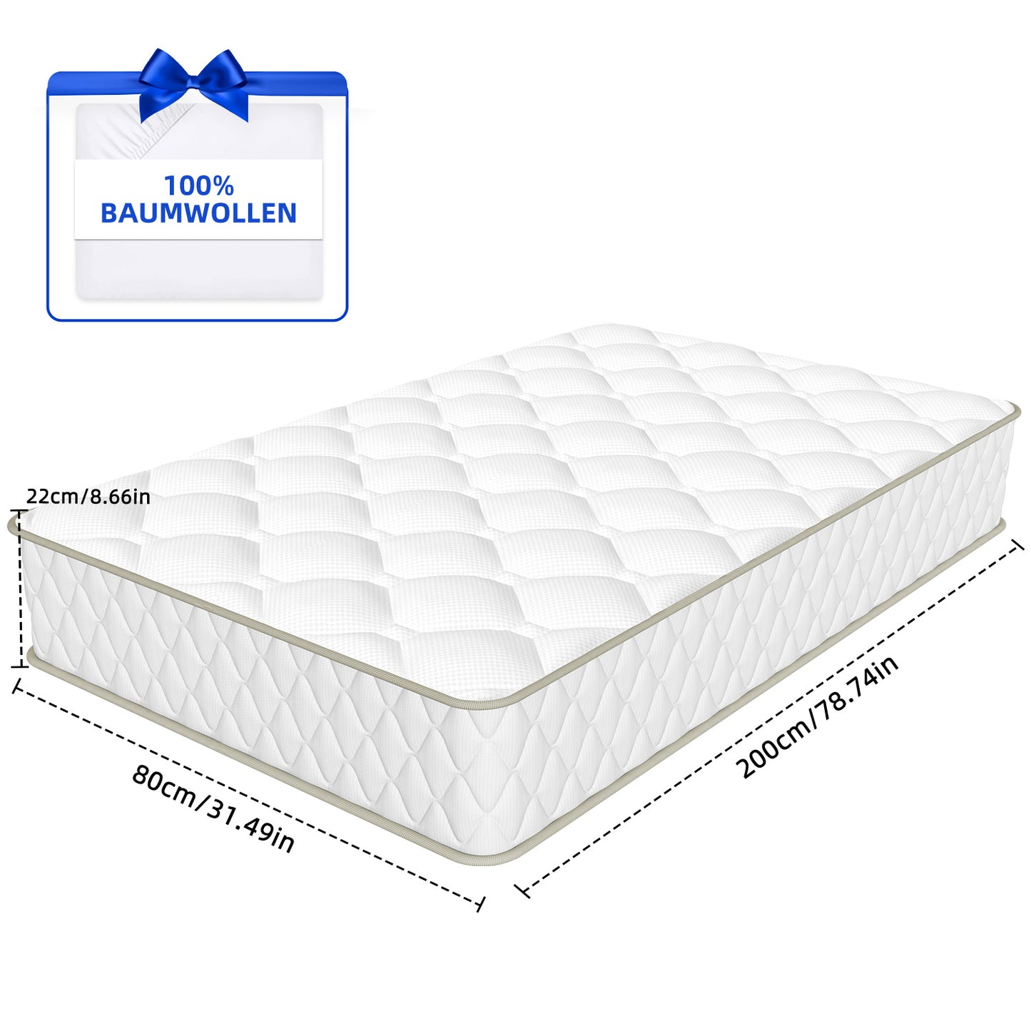 Air Mattress 140x200, Mattress 90x200, Mattress 120x200, Mattress 160x200, Mattress 90x190 with 7-Zone Pocket Spring Core, H5, H4, H3