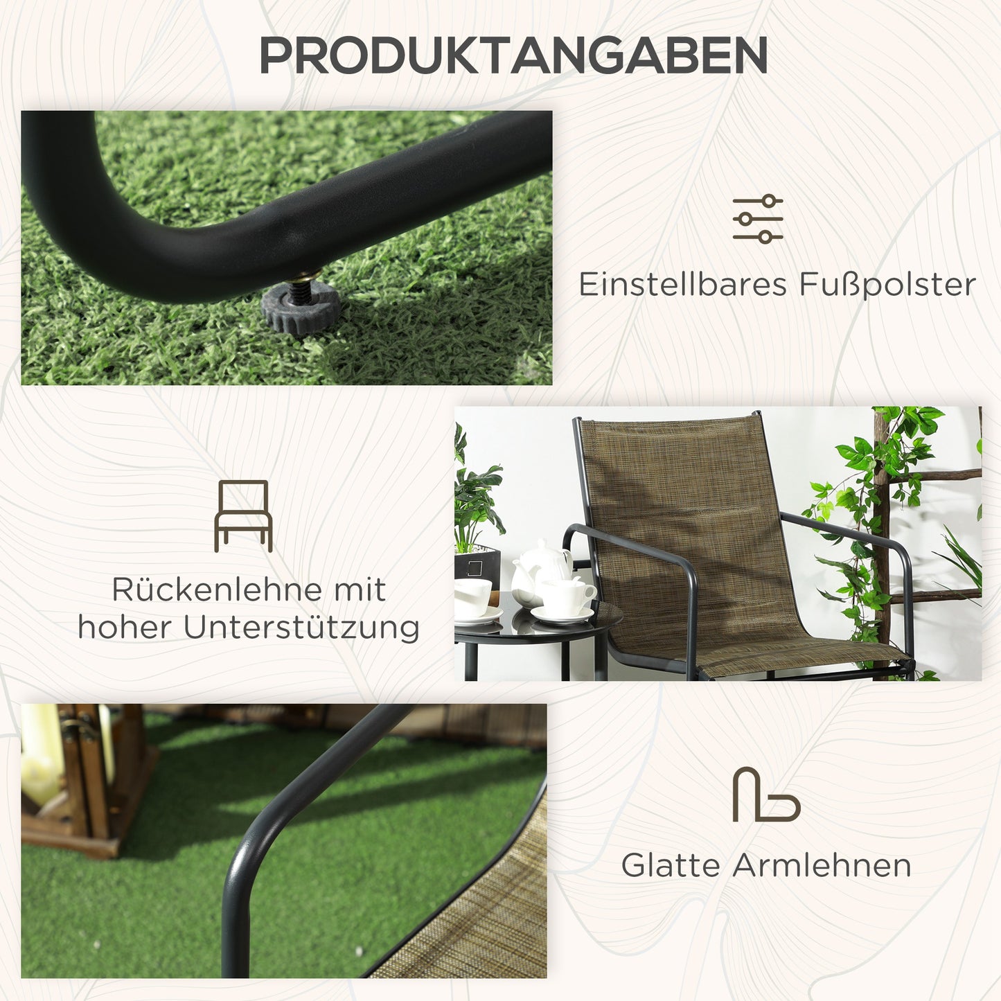 Tuinstoelen – Buitenstoelen – Terrasstoelen – Balkonstoelen – Tuinmeubel – Set Van 2 – Ademend Polyester Mesh – Stevig Stalen Frame – Zwart/Bruin – 54x66,5x88 cm
