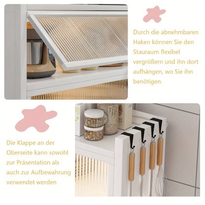 Keukenkast – Hoge Kast – Opbergkast – Magnetronkast – Buffetkast – Verrijdbaar Met Wielen – 5 Niveaus Met Verstelbare Planken En Werkblad – Stevig Metalen Design – Compact 66x36x160 cm