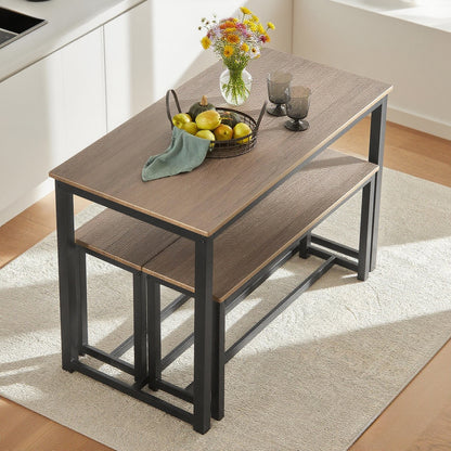 Eettafelset – Eetkamerset – Keukentafelset – Zitgroep – Banken – Modern Design – MDF Tafelblad Met PVC Afwerking – Metalen Epoxy Onderstel – Compact 110x58 cm