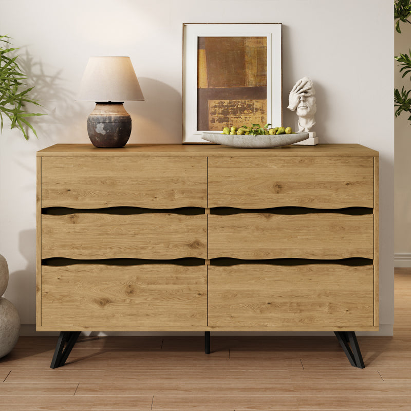 Dressoir – Ladekast – Opbergkast – Buffetkast – Sideboard – 6 Ruime Lades – Houtlook Spaanplaat 120x40x75,5 cm