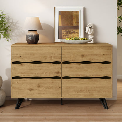 Dressoir – Ladekast – Opbergkast – Buffetkast – Sideboard – 6 Ruime Lades – Houtlook Spaanplaat 120x40x75,5 cm