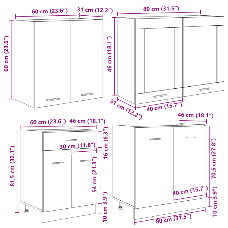 Keukenkast Set – Keukenkasten – Opbergkasten – Keukenmeubels – Keukenkastjes – 4-delig – Smoky Oak Bonded Hout – Duurzaam & Stijlvol