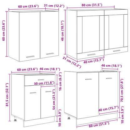 Keukenkast Set – Keukenkasten – Opbergkasten – Keukenmeubels – Keukenkastjes – 4-delig – Smoky Oak Bonded Hout – Duurzaam & Stijlvol