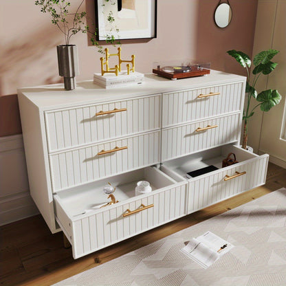 Ladekast – Ladenkast – Kommode – Dressoir – Opbergkast – Wit – 6 Lades – Compact Design Met Gouden Handgrepen – 68,5 cm Hoog