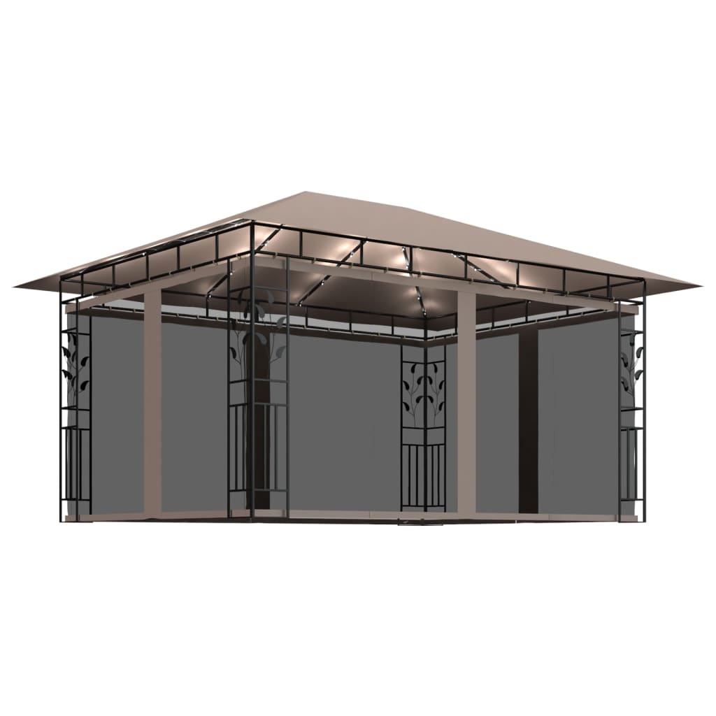 Tuinluifel – Zonnescherm – Pergola – Overkapping – Prieel – Taupe 4x3x2,73 Meter – Stevig Metalen Frame – Inclusief Muggenhorren en Lichtslingers
