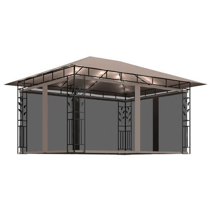 Tuinluifel – Zonnescherm – Pergola – Overkapping – Prieel – Taupe 4x3x2,73 Meter – Stevig Metalen Frame – Inclusief Muggenhorren en Lichtslingers