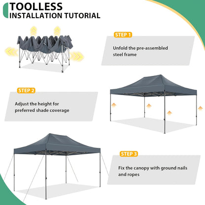Feesttent – Partytent – Paviljoen – Tuintent – Overkapping – Pop-up Tent 3,05x4,57m – Hoogte Verstelbaar – Met Afneembare Zijwanden