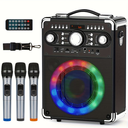 Draagbare Karaoke Machine – Karaoke Speaker – Party Speaker – Bluetooth Speaker – Muziekbox – Draadloos Met 2 Microfoons – RGB Verlichting – USB-C Snel Opladen