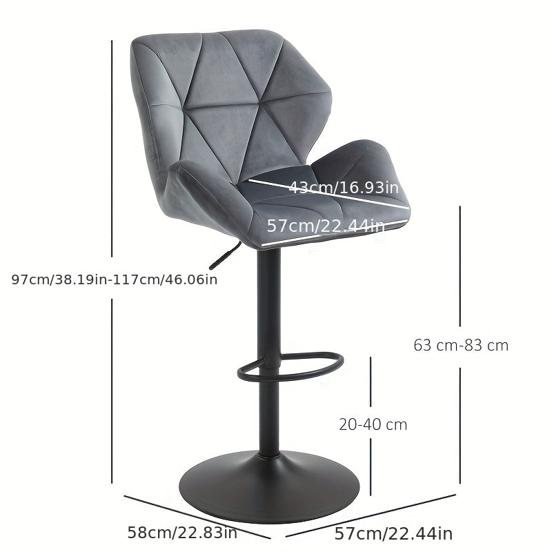 Barstoel – Barkruk – Barkrukken – Barstoelset – Barkrukset – Gouden Metalen Frame – Verstelbare Hoogte & 360° Draaibaar – Fluweelzachte Bekleding – Met Rugleuning – 2-delige Set – Grijs