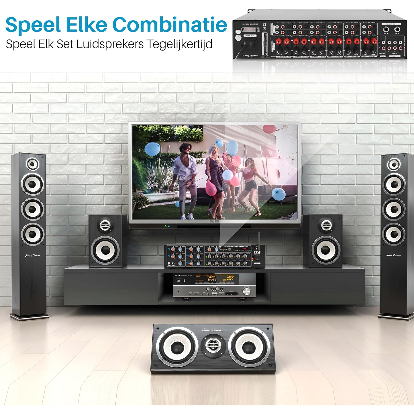 8-Kanaals Bluetooth Versterker – Draadloze Audio Versterker – Multi-Zone Mixer – Home Stereo Receiver – PA Versterker – 4000 Watt Vermogen – Voice Priority Functie