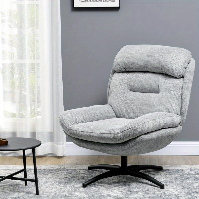 Draaistoel – Zwenkstoel – Lounge Stoel – Accentstoel – Fauteuil – 360 Graden Draaibaar – Zachte Chenille Bekleding – Foamvulling – Grijs Met Zwarte Poten – Eenvoudige Montage