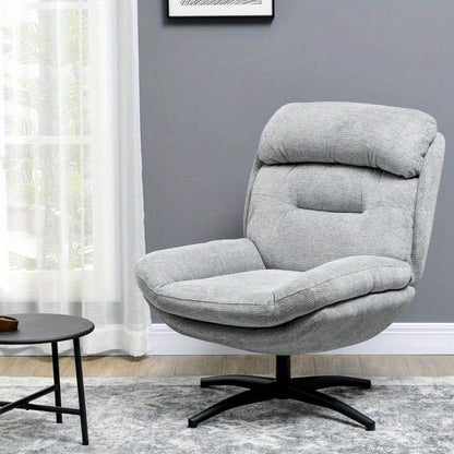 Draaistoel – Zwenkstoel – Lounge Stoel – Accentstoel – Fauteuil – 360 Graden Draaibaar – Zachte Chenille Bekleding – Foamvulling – Grijs Met Zwarte Poten – Eenvoudige Montage