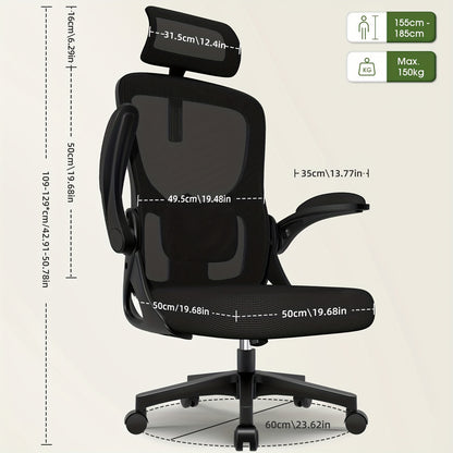 Bureaustoel – Ergonomische Stoel – Office Chair – Gamingstoel – Draaistoel – Verstelbare Hoofdsteun & Lendensteun – Mesh Design & 150 kg Draagkracht
