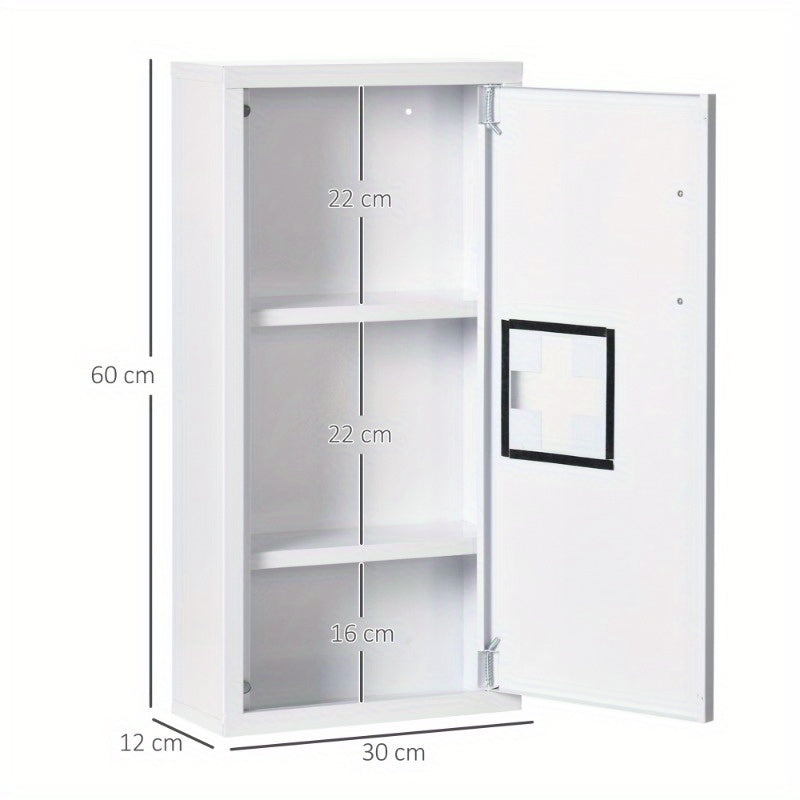 Medicijnkast – Medicijnkastje – Eerste Hulp Kast – Medicijn Opberger – Badkamerkast – Magnetische Sluiting – Metaal – 40x15x53,5 cm – Wandmontage – Compact