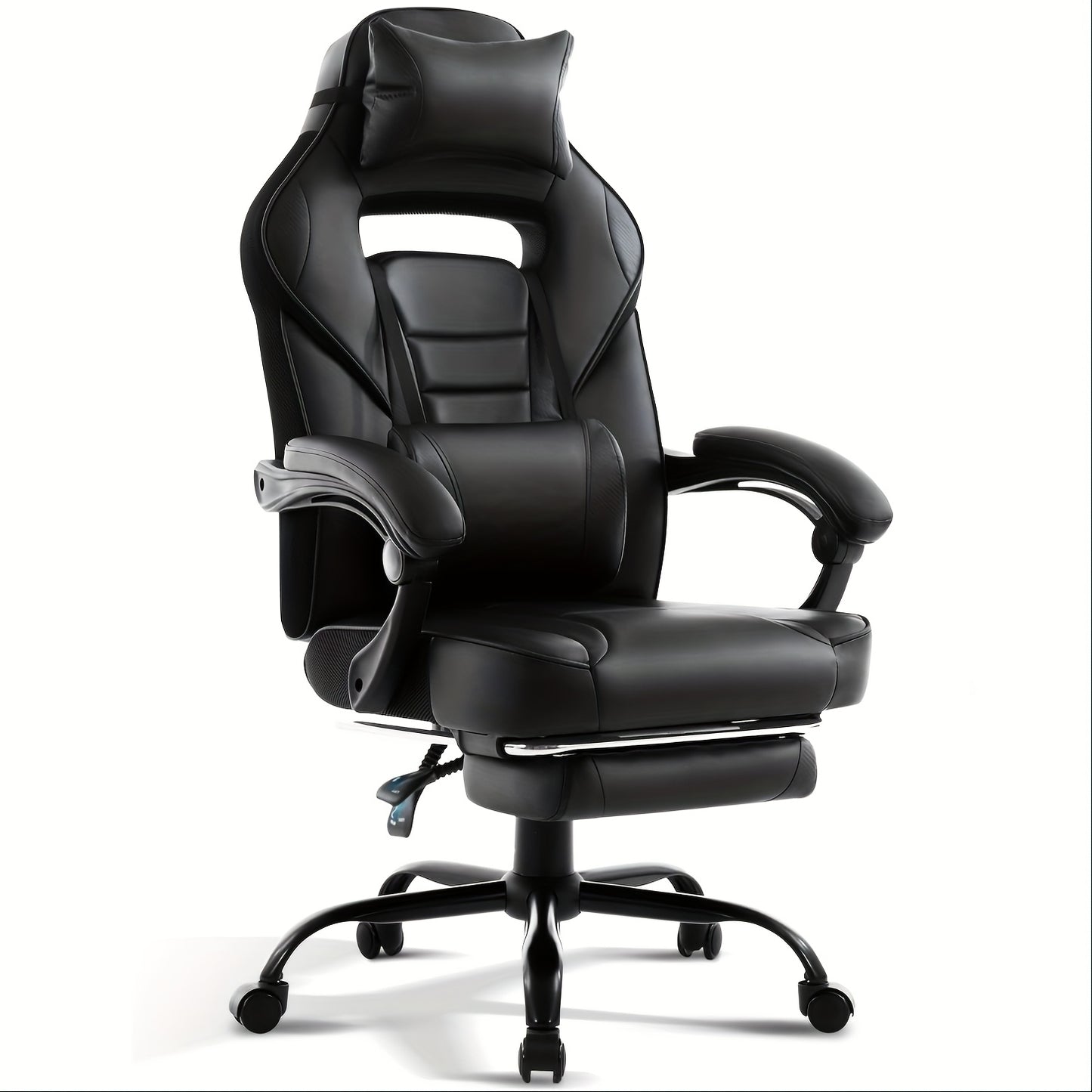 Ergonomic Gaming Chair with Massage Lumbar Support & Retractable Footrest - 360° Swivel, Height-Adjustable Computer Desk Chair with Headrest & Backrest Cushion, Quiet-Rolling Casters for Office & Home, Easy Assembly (No Tool