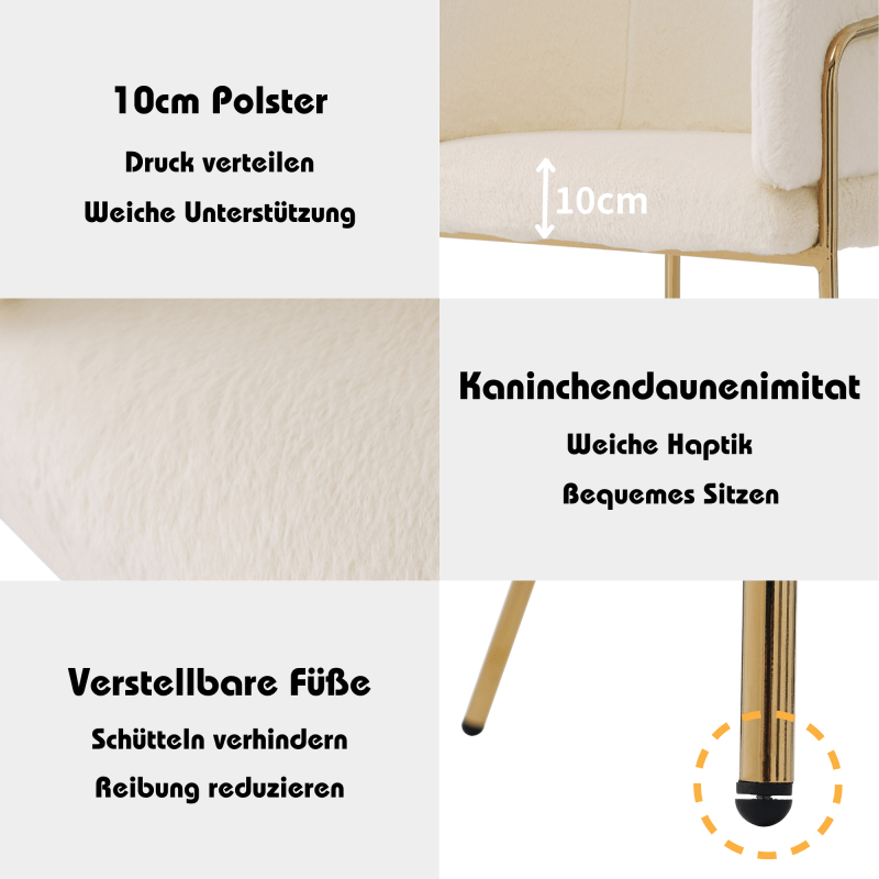 Fauteuil – Lounge Stoel – Relaxstoel – Leunstoel – Set Van 2 – Beige Imitatiebont – Metalen Pootjes – Comfortabel En Duurzaam