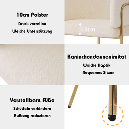 Fauteuil – Lounge Stoel – Relaxstoel – Leunstoel – Set Van 2 – Beige Imitatiebont – Metalen Pootjes – Comfortabel En Duurzaam