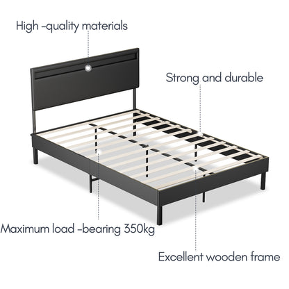 Bedframe – Stevig Bedframe – Lattenbodem – Slaapkamerbed – Houten Bed – Zwart – Draagvermogen 350 kg – Inclusief Geluidloze Lattenbodem 120x200 cm / 140x200 cm