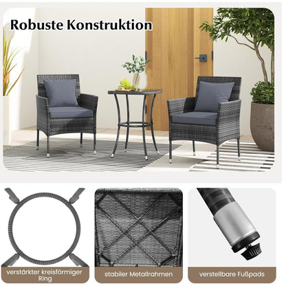 Tuinmeubelset – Tuinset – Tuinlounge – Balkonset – Loungeset – Poly Rattan – Glazen Tafel – Inclusief Kussens – Weerbestendig – Compact Design