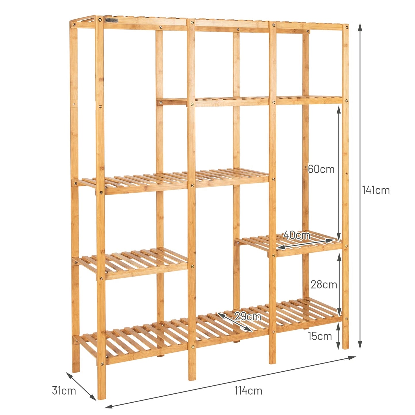 Plantenrek Bamboe – Plantenstandaard – Bloemenrek – Plantentrap – Plantenkast – 5 Lagen – Duurzaam & Weerbestendig – 141 x 31 cm
