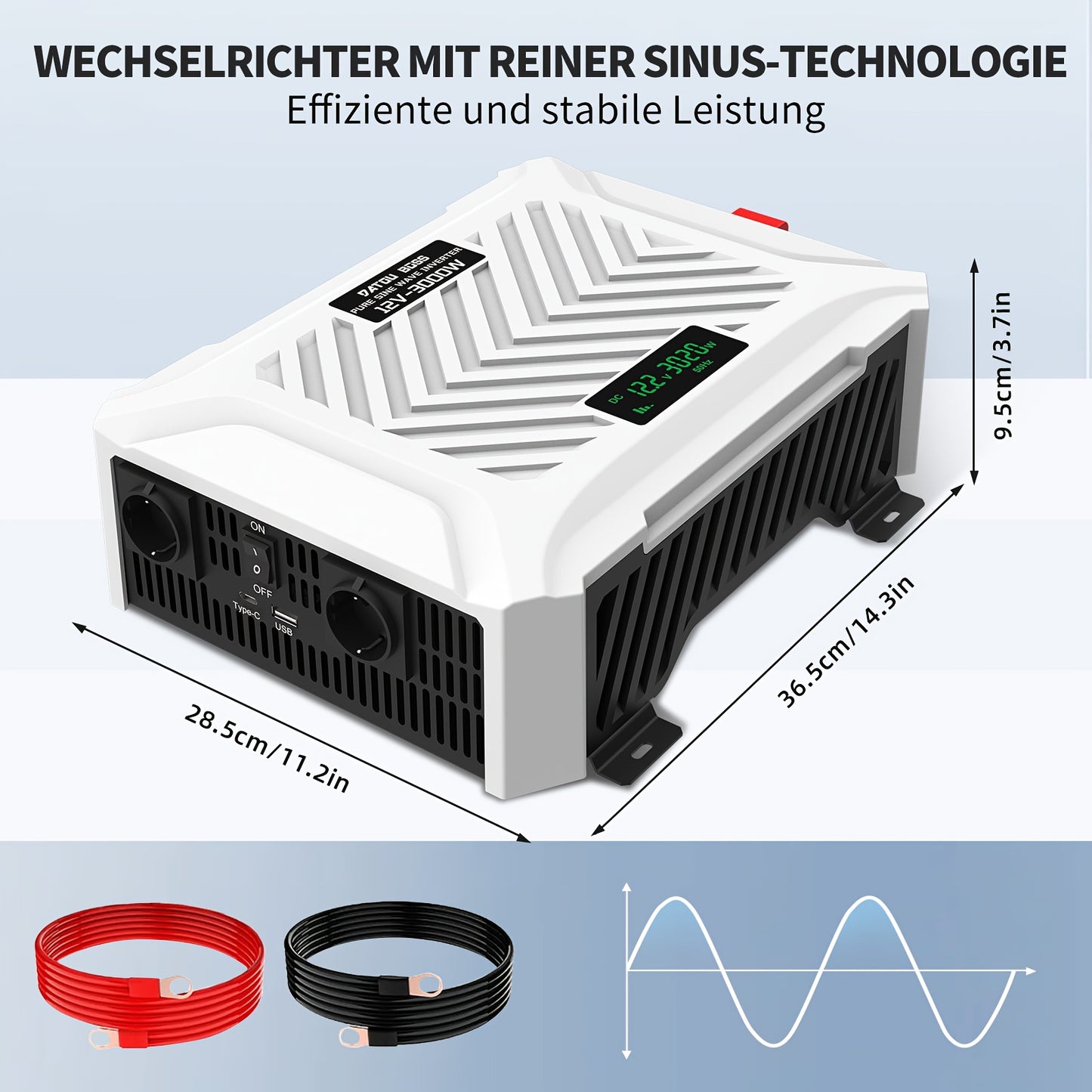 Omvormer – Spanningsomvormer – Inverter – Stroomomvormer – Converter – 3000W Continu Vermogen – Zuivere Sinusgolf – Compact & Lithium Compatibel