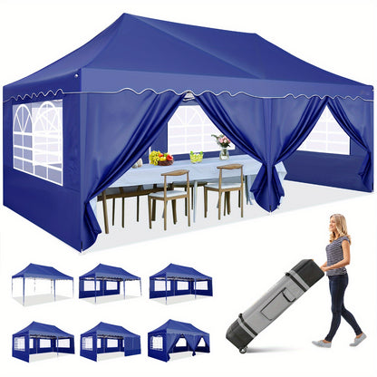3.05x 6.1meter Canopy with Side Walls, Pop-up Tent, Party Tent with Roller Bag And 4 Sandbags, Easy to Install, Sunproof, Suitable for Camping, Picnics, Barbecues, Parties
