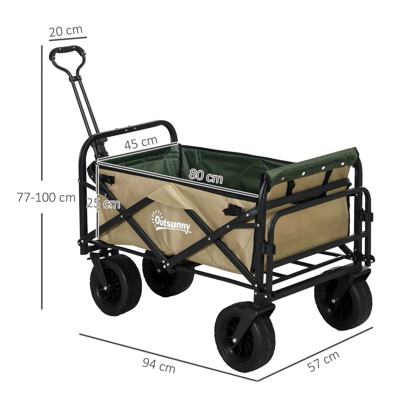 Opvouwbare Transportkar – Handwagen – Strandkar – Boodschappenwagen – Tuinkar – Kaki Groen – Draagkracht Tot 100 Kg – Stevig Oxford Materiaal
