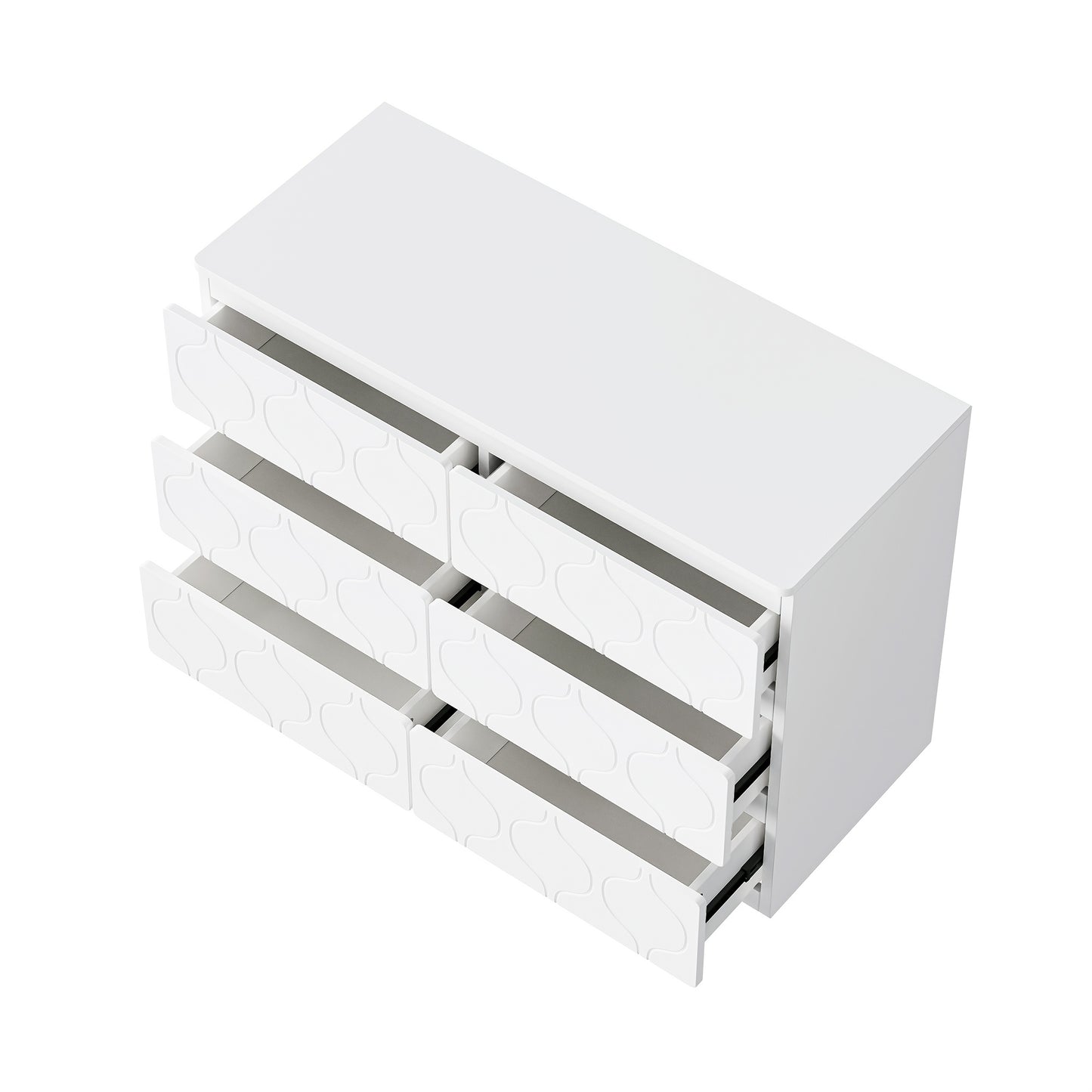 Ladekast – Kommode – Dressoir – Opbergkast – Kast – 6 Ruime Lades – Aardbevingsbestendig Ontwerp – Witte Lakafwerking – 68,58 cm Hoog – Moderne Golfpatroon
