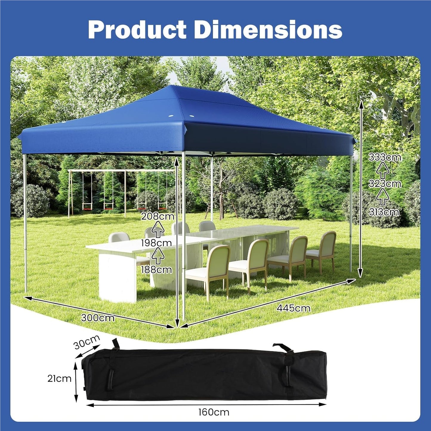 Partytent – Paviljoen – Easy-Up Tent – Vouwtent – Feesttent – 3x4,5 m – Waterafstotend Oxfordmateriaal – Verstelbare Hoogte