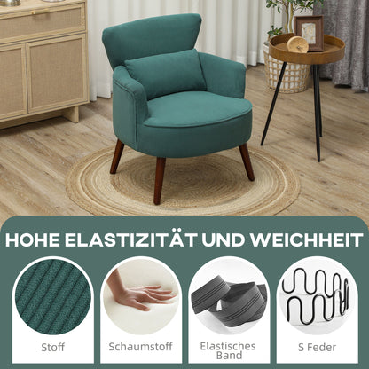 Fauteuil – Armstoel – Zitsstoel – Relaxstoel – Leesstoel – Donkergroene Cordstof – Met Wasbaar Lendenkussen