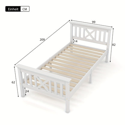 Bed frame, single bed, bed consisting of bed frame and slatted bed frame with headboard - 90 x 200cm, adult bed, white