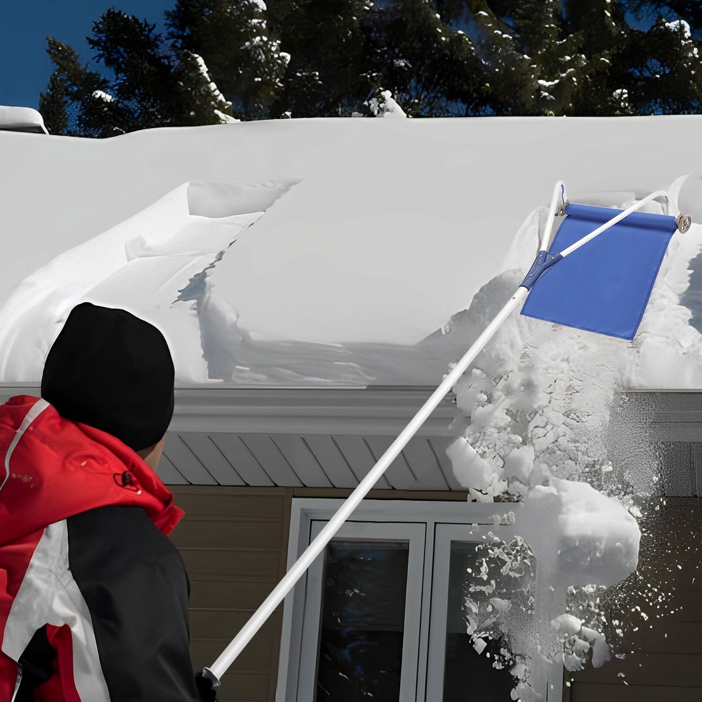 Instelbare Dak Sneeuwhark – Sneeuwschuiver – Dakschuiver – Sneeuwruimer – Dakveger – Aluminium & Oxford Materiaal – Telescopisch Design