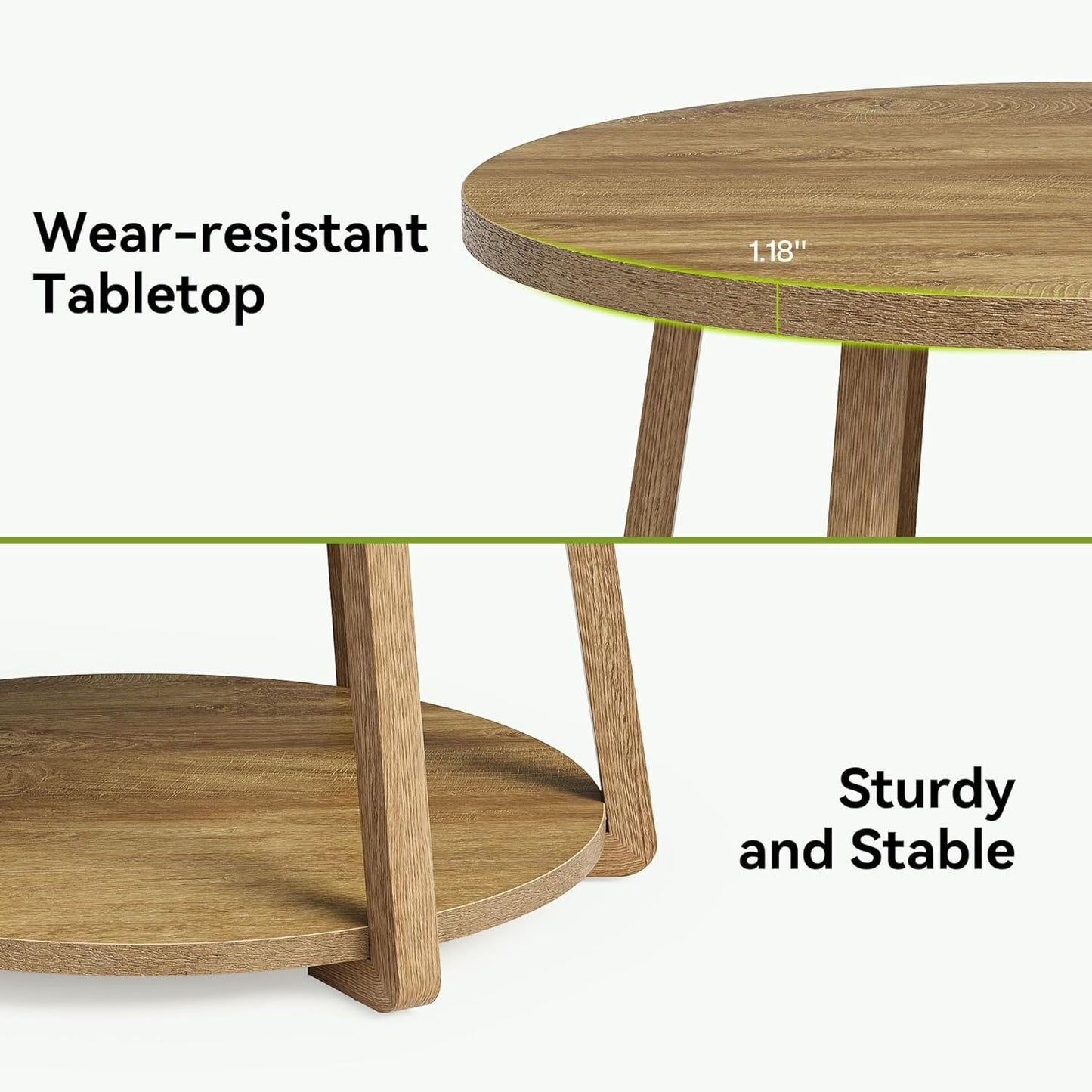 Modern Round Coffee Table with Storage Shelf - 31.5” Round (80cm) White Engineered Wood Top & Lower Shelf, Space-Saving MDF Base, Easy Assembly, Rounded Edges, 80 Weight Capacity - Contemporary Center Table for Living Room,