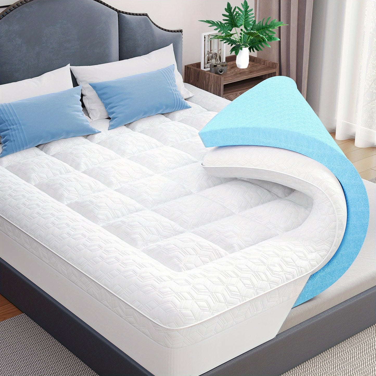 Matras Topper – Topmatras – Matras Verbeteraar – Bed Topper – Matras Vervanger – Queen Size 140x200 cm – Dubbele Laag Memory Foam – Bamboe Hoes Afneembaar Wasbaar