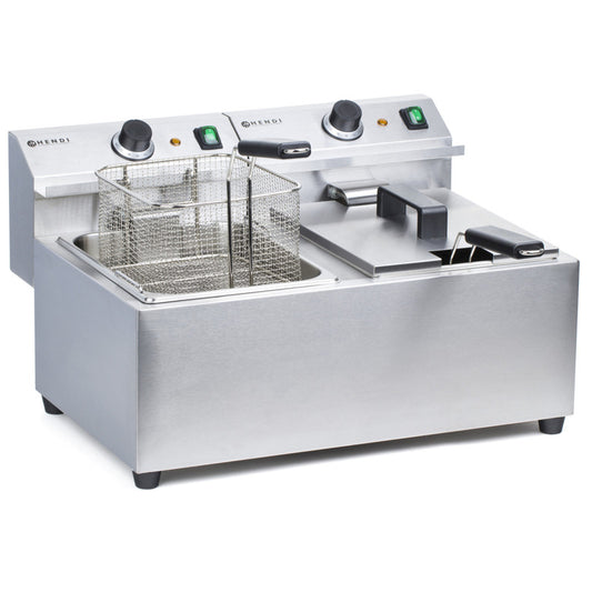 Friteuse – Frituurpan – Heteluchtfriteuse – Frietpan – Professionele Friteuse – 2 x 8 Liter Capaciteit – 7 kW Vermogen – Koude Zone Systeem