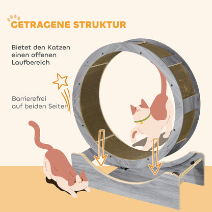 Kattenrenwiel – Kattenrad – Kattenloopwiel – Kattenwiel – Kattenren – Geluidsarme Loopvloer – Vergrendelbare Rem – Vervangbare Krabmat – Grijs – 91 cm Diameter – Geschikt Voor Katten Tot 5 kg